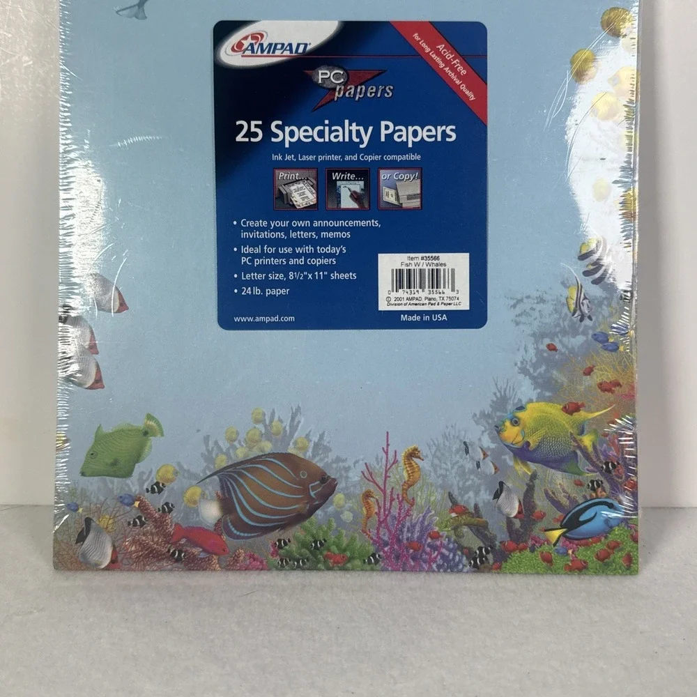 Ampad‎ PC Paper 25 Specialty Papers Ocean Scene Whale Fish Pack of 25
